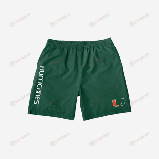 Miami Hurricanes Solid Wordmark Traditional Hawaiian Men Shorts Swim Trunks - Print Shorts