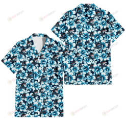 Miami Marlins Blue Line White Hibiscus Black Background 3D Hawaiian Shirt