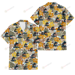 Miami Marlins Brown Yellow Hibiscus White Background 3D Hawaiian Shirt