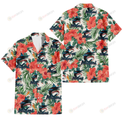 Miami Marlins Coral Hibiscus Green Leaf Beige Background 3D Hawaiian Shirt