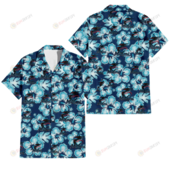 Miami Marlins Dark Turquoise Hibiscus Navy Background 3D Hawaiian Shirt