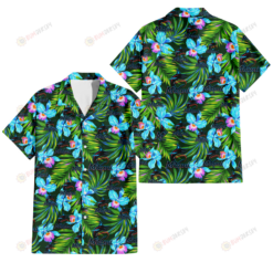 Miami Marlins Electro Color Hibiscus Black Background 3D Hawaiian Shirt