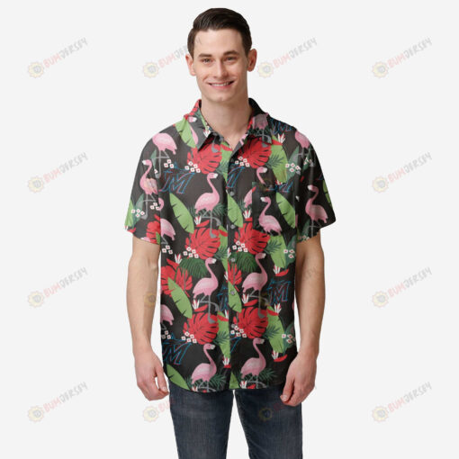 Miami Marlins Floral Button Up Hawaiian Shirt