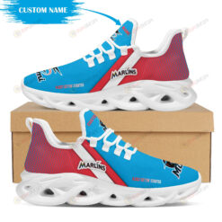 Miami Marlins Logo Custom Name Pattern 3D Max Soul Sneaker Shoes In Blue and Red