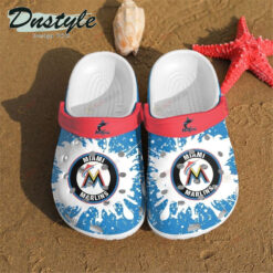 Miami Marlins Logo Pattern Crocs Classic Clogs Shoes In Blue & White - AOP Clog