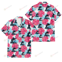 Miami Marlins Pink Blue Hibiscus White Background 3D Hawaiian Shirt