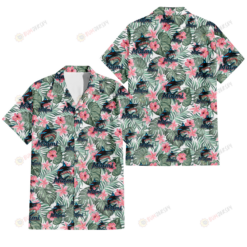 Miami Marlins Pink Hibiscus Porcelain Flower Tropical Leaf White Background 3D Hawaiian Shirt