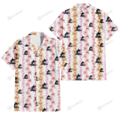 Miami Marlins Pink Hibiscus Yellow Pink Orchid White Background 3D Hawaiian Shirt