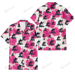 Miami Marlins Pink White Hibiscus Misty Rose Background 3D Hawaiian Shirt