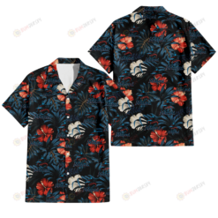 Miami Marlins Red And White Hibiscus Dark Leaf Black Background 3D Hawaiian Shirt