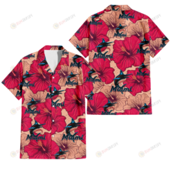 Miami Marlins Red Beige Hibiscus Beige Background 3D Hawaiian Shirt