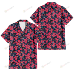 Miami Marlins Red Hibiscus Dark Gray Background 3D Hawaiian Shirt