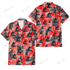 Miami Marlins Red Hibiscus Gray Leaf Gainsboro Background 3D Hawaiian Shirt
