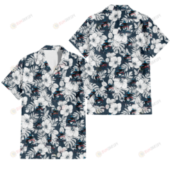 Miami Marlins Sketch Hibiscus Leaf Dark Gray Background 3D Hawaiian Shirt