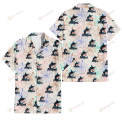 Miami Marlins Sketch Pastel Hibiscus Beige Background 3D Hawaiian Shirt