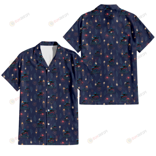 Miami Marlins Small Hibiscus Buds Navy Background 3D Hawaiian Shirt