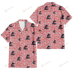 Miami Marlins Tiny White Hibiscus Pattern Red Background 3D Hawaiian Shirt