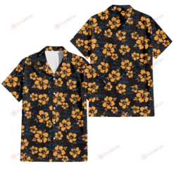 Miami Marlins Tiny Yellow Hibiscus Black Background 3D Hawaiian Shirt