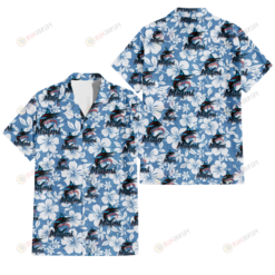 Miami Marlins White Hibiscus Light Blue Texture Background 3D Hawaiian Shirt