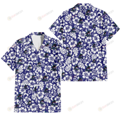 Miami Marlins White Hibiscus Pattern Slate Blue Background 3D Hawaiian Shirt