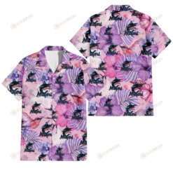 Miami Marlins White Purple Hibiscus Pink Hummingbird Pink Background 3D Hawaiian Shirt