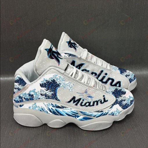 Miami Marlins With Ocean Waves Pattern Air Jordan 13 Shoes Sneakers