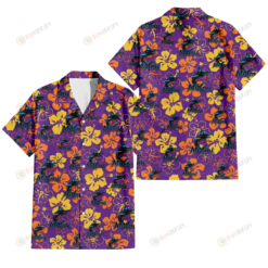 Miami Marlins Yellow And Orange Hibiscus Purple Background 3D Hawaiian Shirt