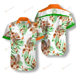 Miami Proud In White Green Pattern Curved Hawaiian Shirt