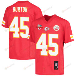Michael Burton 45 Kansas City Chiefs Super Bowl LVII Champions 3 Stars Youth Jersey - Red