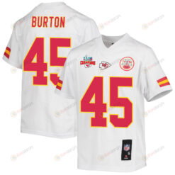 Michael Burton 45 Kansas City Chiefs Super Bowl LVII Champions 3 Stars Youth Jersey - White