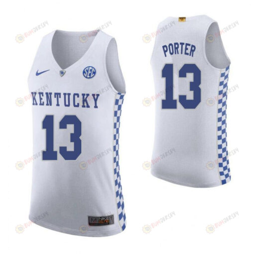 Michael Porter 13 Kentucky Wildcats Elite Basketball Road Men Jersey - White