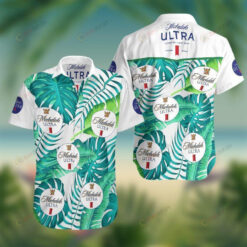 Michelob Ultra Beer Summer Curved Hawaiian Shirt In White Green