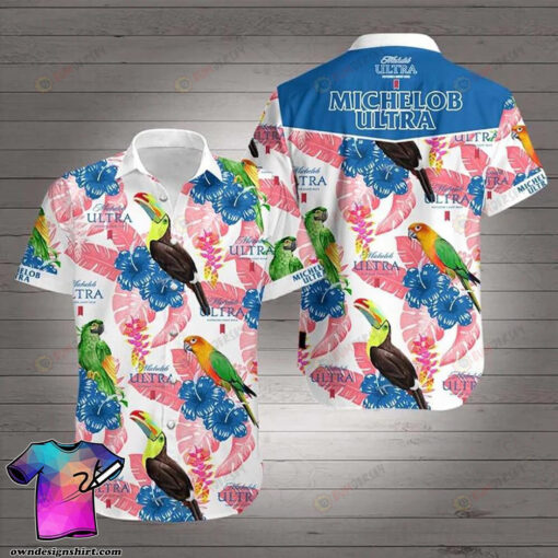 Michelob Ultra Curved Hawaiian Shirt On Pink Blue