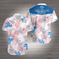 Michelob Ultra Light Pink Curved Short Sleeve Hawaiian Shirt