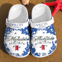 Michelob Ultra White Splatter Crocs Classic Clogs Shoes In Blue - AOP Clog