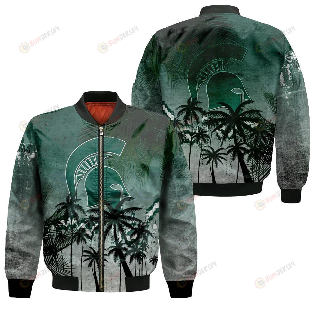 Michigan State Spartans Bomber Jacket 3D Printed Coconut Tree Tropical Grunge