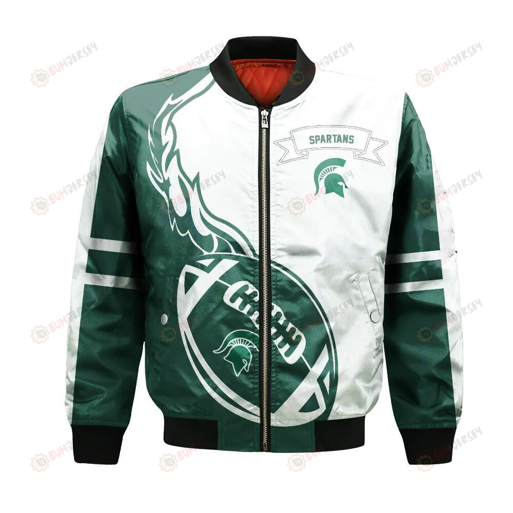 Michigan State Spartans Bomber Jacket 3D Printed Flame Ball Pattern