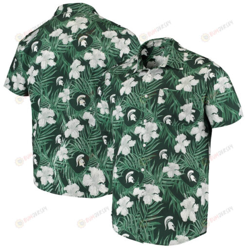 Michigan State Spartans Green Floral Button-Up Hawaiian Shirt