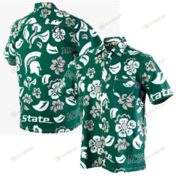 Michigan State Spartans Green Floral Button-Up Hawaiian Shirt