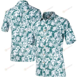 Michigan State Spartans Green White Floral Button-Up Hawaiian Shirt