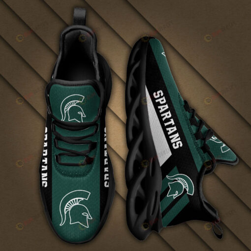 Michigan State Spartans Logo Black Stripe Pattern 3D Max Soul Sneaker Shoes In Green