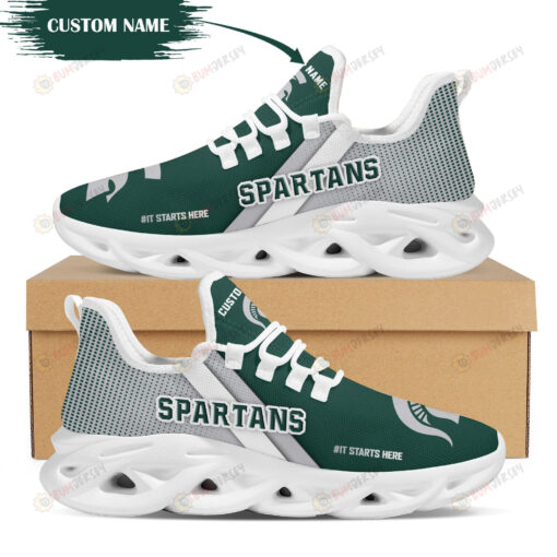 Michigan State Spartans Logo Custom Name Pattern 3D Max Soul Sneaker Shoes In Green And Gray