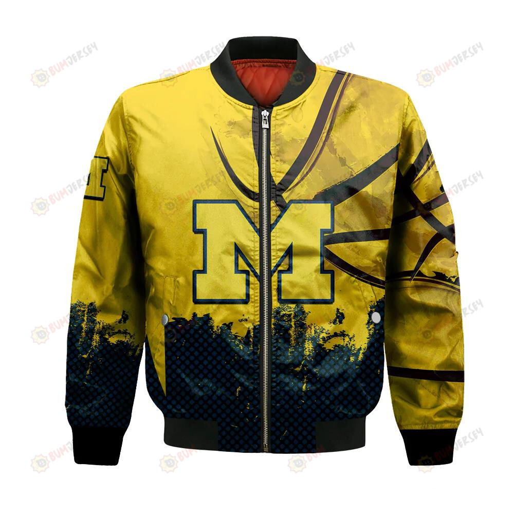 Michigan Wolverines Bomber Jacket 3D Printed Basketball Net Grunge Pattern