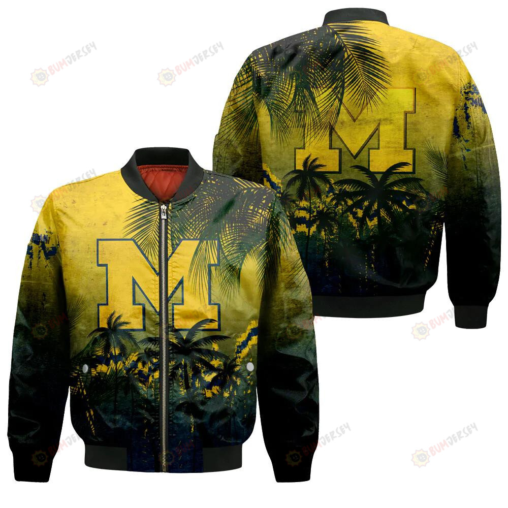 Michigan Wolverines Bomber Jacket 3D Printed Coconut Tree Tropical Grunge