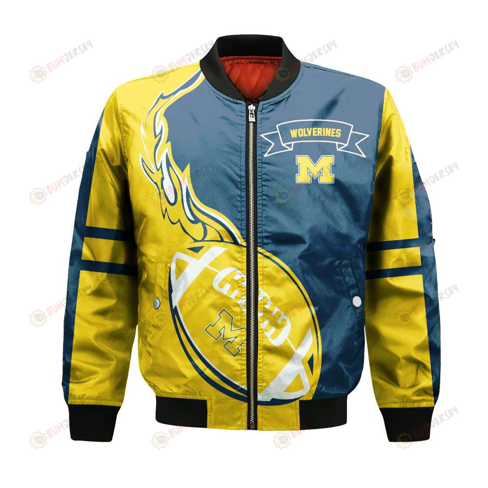 Michigan Wolverines Bomber Jacket 3D Printed Flame Ball Pattern