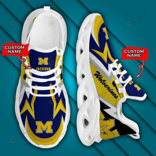 Michigan Wolverines Logo Lightening Pattern Custom Name 3D Max Soul Sneaker Shoes