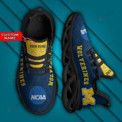 Michigan Wolverines Logo Pattern Custom Name Blue 3D Max Soul Sneaker Shoes