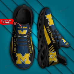 Michigan Wolverines Logo Stripe Border Pattern Custom Name 3D Max Soul Sneaker Shoes