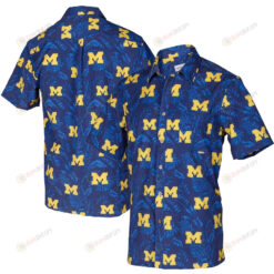 Michigan Wolverines Navy Floral Button-Up Hawaiian Shirt