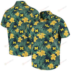 Michigan Wolverines Navy Green Floral Button-Up Hawaiian Shirt